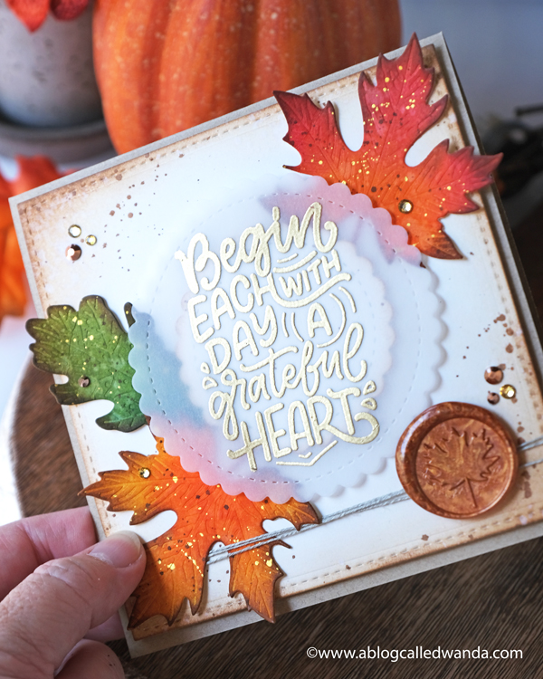Honey Bee Stamps, Honey Bee stamps and dies, Honey Bee fall foliage, honey bee fall for you stamp set, honey bee wax melts, honey bee autumn, gold embossing, wax seal, leaves, fall card, autumn card ideas, ink blending, vellum, thanksgiving, card layout ideas, wanda guess, a blog called wanda