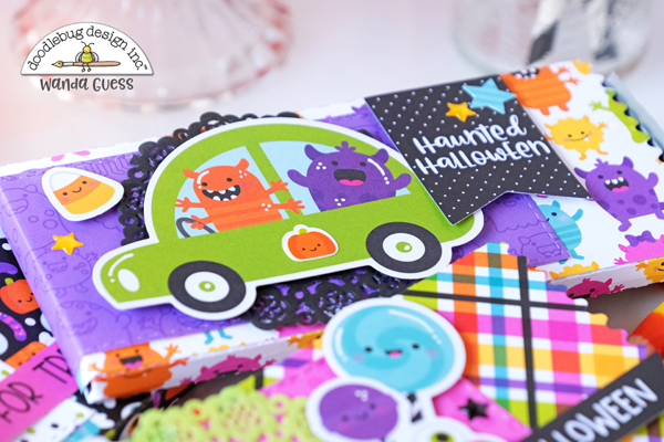 doodlebug design, doodlebug paper, doodlebug monster madness, doodlebug halloween, candy treat ideas, scrapbook ideas, halloween party, jaded blossom candy bar wrapper, candy bar ideas, halloween fun projects, monsters inc, monster madness, a blog called wanda, wanda guess, doodlebug design team