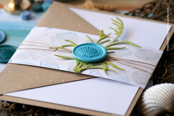 honey bee stamps, honey bee wax melts, honey bee wax seals, honey bee stamps seashells, honey bee stamps vitamin sea, envelope art, vellum, wedding invitations with shells, wax seal art, snail mail, wax sealing ideas, cards, cardmaking, scrapbooking, wanda guess, a blog called wanda