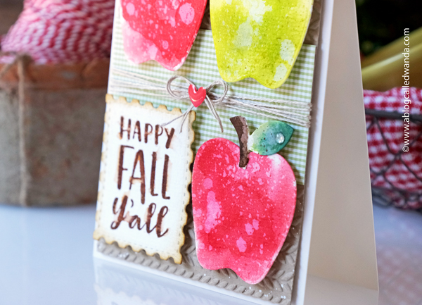 taylored expressions, taylored expressions stamps and dies, taylored expressions apple dies, fall cards, autumn, fall crafts, card ideas, gingham, swirls plate, cable knit embossing folder, distress inks, watercolor, fall cards, wanda guess, a blog called wanda