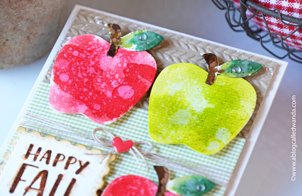 taylored expressions, taylored expressions stamps and dies, taylored expressions apple dies, fall cards, autumn, fall crafts, card ideas, gingham, swirls plate, cable knit embossing folder, distress inks, watercolor, fall cards, wanda guess, a blog called wanda