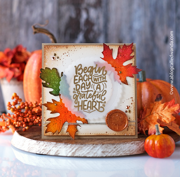 Honey Bee Stamps, Honey Bee stamps and dies, Honey Bee fall foliage, honey bee fall for you stamp set, honey bee wax melts, honey bee autumn, gold embossing, wax seal, leaves, fall card, autumn card ideas, ink blending, vellum, thanksgiving, card layout ideas, wanda guess, a blog called wanda