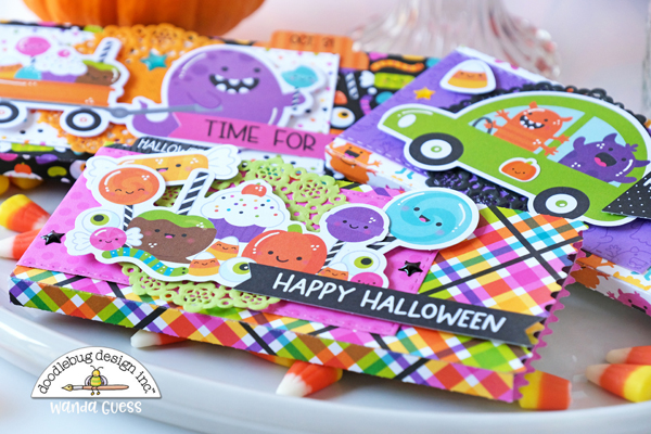 doodlebug design, doodlebug paper, doodlebug monster madness, doodlebug halloween, candy treat ideas, scrapbook ideas, halloween party, jaded blossom candy bar wrapper, candy bar ideas, halloween fun projects, monsters inc, monster madness, a blog called wanda, wanda guess, doodlebug design team