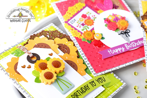 doodlebug, doodlebug design, doodlebug farmers market collection, fall, autumn, farmers market, scrapbooking, cards, handmade, card ideas with scrapbook paper, birthday cards, bees, sunflowers, doodlebug cards, wanda guess, a blog called wanda