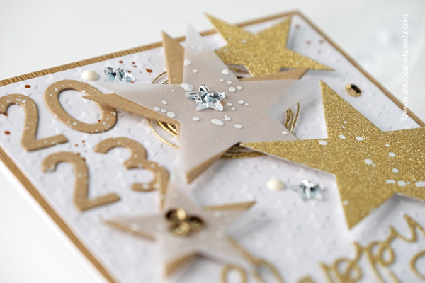papercrafting, card ideas, card layouts, handmade cards, make your own new year cards, embossing folder, dies, stars, pretty pink posh, taylored expressions, hero arts, 2023 card, new years card ideas, scrapbooking, wanda guess, a blog called wanda