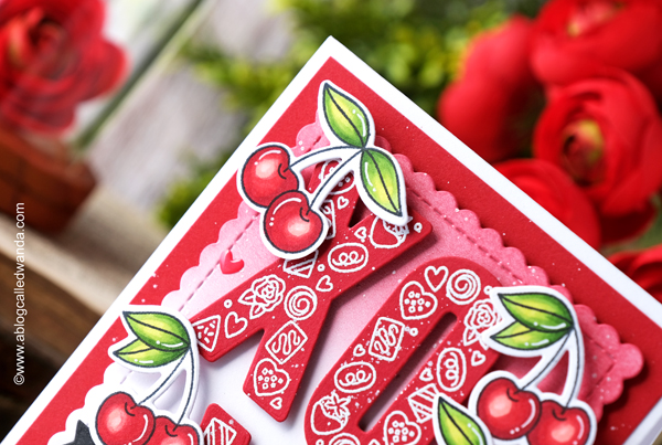 pretty pink posh stamps and dies, pretty pink posh valentines, pretty pink posh sweet cherries, pretty pink posh xoxo, valentine cards, copic markers, diy, handmade valentines, new release, distress oxide blending, wanda guess, a blog called wanda