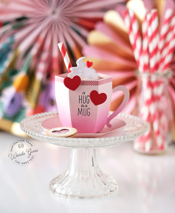 the greetery, the greetery stamps and dies, the greetery hug in a mug, the greetery valentines, the greetery cake pops, the greetery crimped notecard, the greetery shapely hearts, diy valentines, valentine ideas, party ideas, handmade valentines, valentines crafts, homemade, wanda guess, a blog called wanda, valentine party, coffee crafts, card ideas