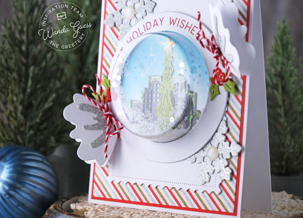 the greetery, the greetery stamps and dies, the greetery christmas, the greetery TGIF, the greetery blog, the greetery candy pops, shaker card, snowglobe card, Christmas time in the city, the greetery snowflake soiree, the greetery card ideas, wanda guess, the greetery design team, christmas cards, handmade, a blog called wanda