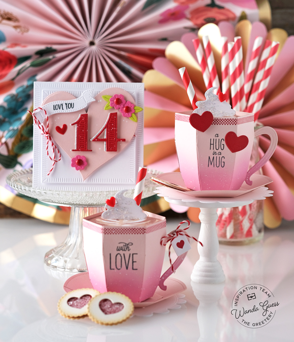 the greetery, the greetery stamps and dies, the greetery hug in a mug, the greetery valentines, the greetery cake pops, the greetery crimped notecard, the greetery shapely hearts, diy valentines, valentine ideas, party ideas, handmade valentines, valentines crafts, homemade, wanda guess, a blog called wanda, valentine party, coffee crafts, card ideas