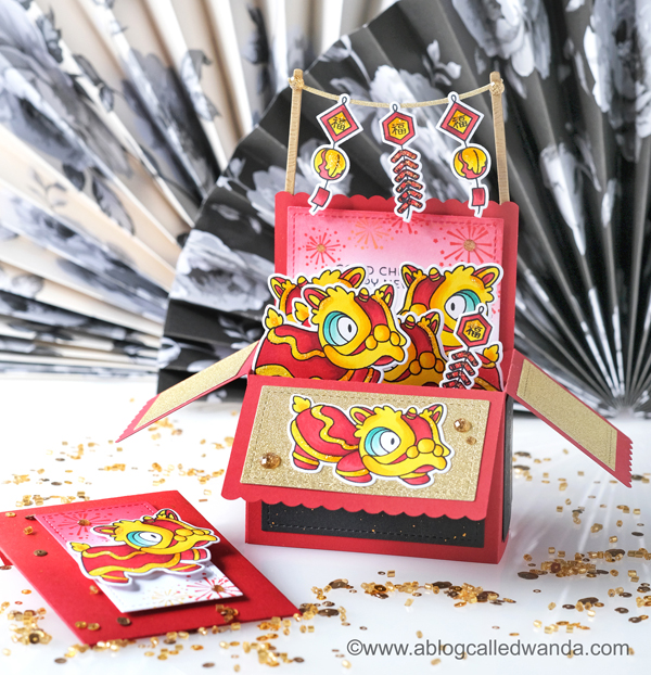 lunar new year, chinese new year, year of the rabbit, chinese new year card, card ideas, lunar new year card, year of the rabbit card, mama elephant lion dance stamp set, mama elephant stamps, copic markers, handmade card, red envelope, make your own red envelope, happy new year, 2023 year of the rabbit, wanda guess, a blog called wanda