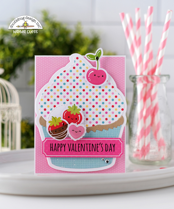 doodlebug, doodlebug paper, doodlebug lots of love collection, doodlebug valentines day, sunny studio cupcake dies, handmade valentines, diy valentine, valentine cards, cupcake cards, fun, party, invitation, stickers, make your own, sunny studio, wanda guess, a blog called wanda