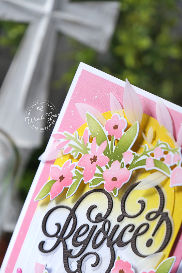 the greetery, the greetery new release, the greetery new beginnings release, the greetery spring, flowers, stencils, stamps and dies, easter, baby face, the greetery spring meadow, the greetery spring sprays, the greetery rejoice, hot foil, diy easter, easter cards, distress inks, bee dies, handmade cards, wanda guess, a blog called wanda