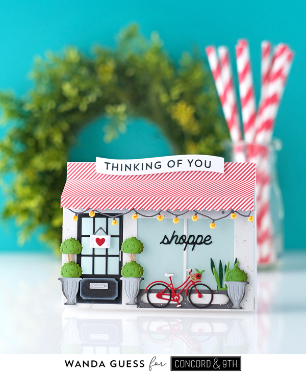 concord and 9th, concord & 9th, concord and 9th stamps and dies, concord and 9th shoppe, fashion shoppe dies, flower shoppe dies, window shoppe pop up, pop up cards, pop up card ideas, handmade cards, stamping, diy, make your own cards, card sketches, card layouts, craft ideas, march new release, wanda guess, a blog called wanda