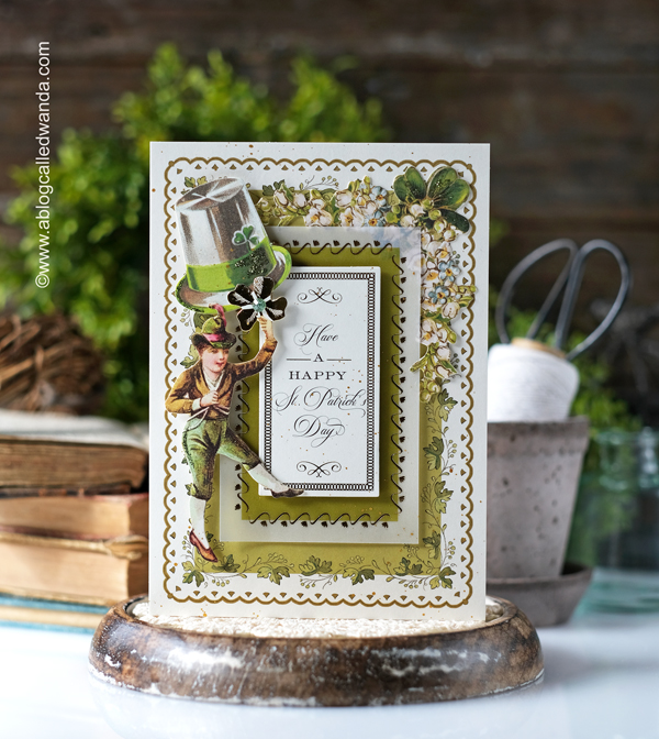 anna griffin card kit, anna griffin st. patrick's day, st patricks day cards, card ideas, anna griffin cards, anna griffin ideas, vellum toppers, lucky, handmade, scrapbooking, st patricks day ideas, card layouts, rosettes, alexandra renke heart rosette, vintage style, vintage cards, wanda guess, a blog called wanda
