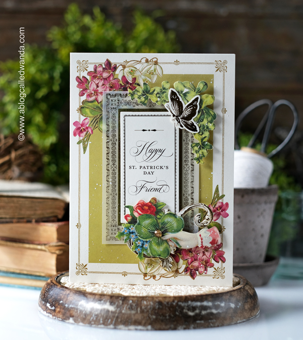 anna griffin card kit, anna griffin st. patrick's day, st patricks day cards, card ideas, anna griffin cards, anna griffin ideas, vellum toppers, lucky, handmade, scrapbooking, st patricks day ideas, card layouts, rosettes, alexandra renke heart rosette, vintage style, vintage cards, wanda guess, a blog called wanda