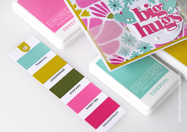 concord and 9th, concord & 9th, concord and 9th new color collection, concord and 9th new colors, new ink pads, new cardstock, concord and 9th flower press stencil, just say more dies, card making, stencils, handmade cards, card ideas, card layouts, wanda guess, a blog called wanda color swatches