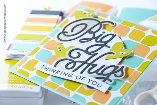 concord and 9th, concord & 9th, concord and 9th new colors, concord and 9th swatches, concord and 9th mod turnabout, concord and 9th triple step posy, card ideas, fun colors, cardmaking, stamping, stenciling, stitched vines die, turnabout stamps, big hugs die, just say more dies, wanda guess, a blog called wanda