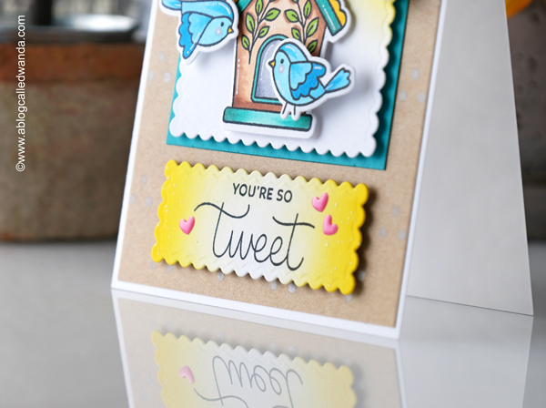 a blog called wanda, bird card, card ideas stamping, copic markers, diy, handmade cards, new release, paper crafting, pretty pink posh, pretty pink posh floral corners, pretty pink posh stamps and dies, pretty pink posh stencils, Spring birdhouses, summer card, wanda guess