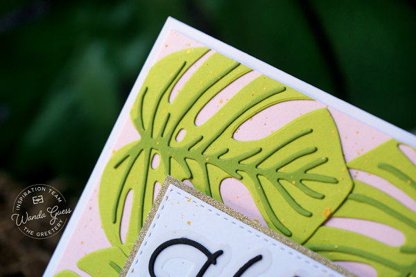 the greetery, the greetery stamps and dies, the greetery urban jungle, the greetery new release, cardmaking, handmade cards, stamps and dies, wanda guess, a blog called wanda, the greetery hibiscus dies, the greetery modern planters, the greetery woven cane background die, the greetery monstera die, tropical cards