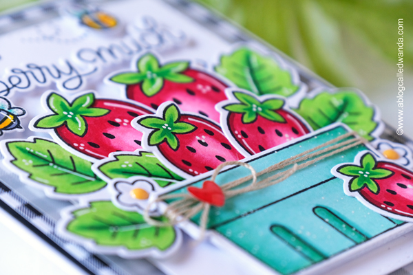 pretty pink posh, pretty pink posh stamps and dies, fruit cards, copic markers, card making ideas, wanda guess, a blog called wanda, summer crafts, diy cards, pop up card, pretty pink posh watermelon stamps, pretty pink posh citrus stencil, citrus stamps, pretty pink posh mini scallop card, sweet cherries, ink blending gingham, doodlebug paper