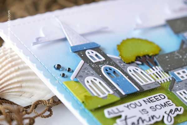 a blog called wanda, card layouts, cottage countryside, handmade card ideas, honey bee stamps, honey bee stamps and dies, honey bee stamps card ideas, ink blending, lovely layers, seas the day stamp set, seashells dies, shoreline scene builder dies, spring cottage village dies, summer cards, wanda guess, watercolor pencils, winter village dies