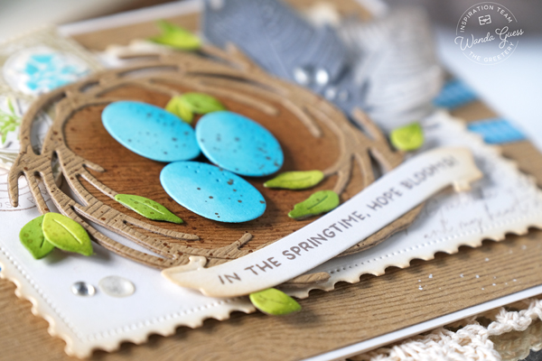 the greetery, the greetery new release, the greetery new beginnings, the greetery ribbon maker, the greetery curio, the greetery feather, the greetery morning glory, the greetery spring meadow, the greetery spring sprays, stencils, stamps and dies, easter, diy, handmade, easter cards, spring, wanda guess, a blog called wanda