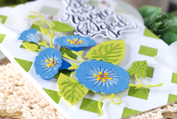 the greetery, the greetery new release, the greetery new beginnings, the greetery ribbon maker, the greetery curio, the greetery feather, the greetery morning glory, the greetery spring meadow, the greetery spring sprays, stencils, stamps and dies, easter, diy, handmade, easter cards, spring, wanda guess, a blog called wanda