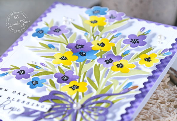 the greetery, the greetery new release, the greetery new beginnings, the greetery ribbon maker, the greetery curio, the greetery feather, the greetery morning glory, the greetery spring meadow, the greetery spring sprays, stencils, stamps and dies, easter, diy, handmade, easter cards, spring, wanda guess, a blog called wanda