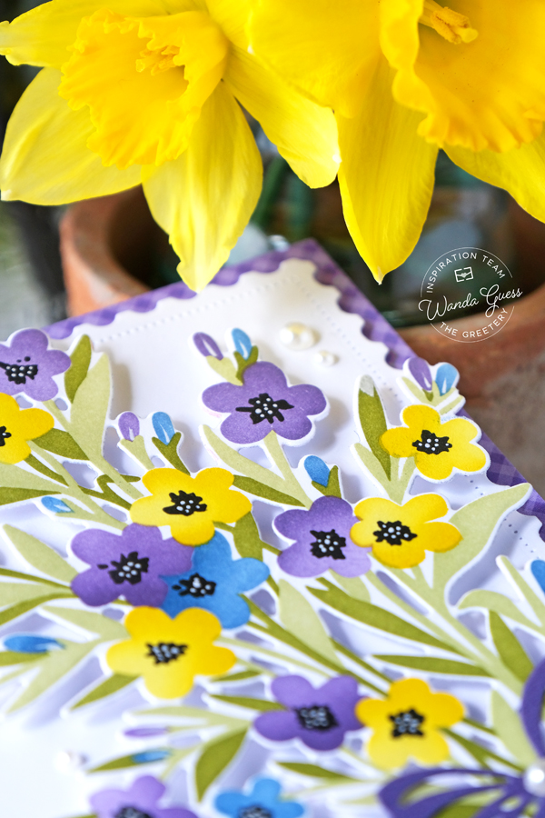 the greetery, the greetery new release, the greetery new beginnings, the greetery ribbon maker, the greetery curio, the greetery feather, the greetery morning glory, the greetery spring meadow, the greetery spring sprays, stencils, stamps and dies, easter, diy, handmade, easter cards, spring, wanda guess, a blog called wanda