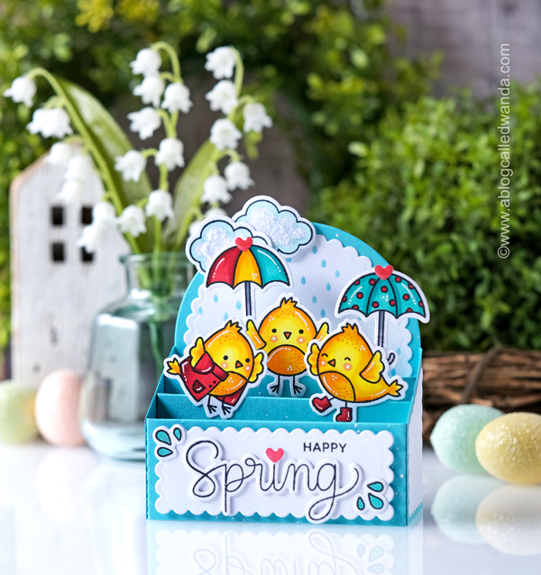 Pretty Pink Posh, pretty pink posh new release, pretty pink posh easter, stamps and dies, stencils, easter, spring, bunny, easter bunny, mug, spring foliage dies, spring chicks stamp set, pretty pink posh scallop box card, pop up card, easter ideas, easter mug additions, leafy spring wreath, handmade, diy, copic coloring, wanda guess, a blog called wanda