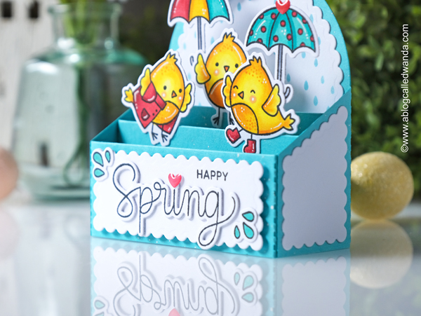 Pretty Pink Posh, pretty pink posh new release, pretty pink posh easter, stamps and dies, stencils, easter, spring, bunny, easter bunny, mug, spring foliage dies, spring chicks stamp set, pretty pink posh scallop box card, pop up card, easter ideas, easter mug additions, leafy spring wreath, handmade, diy, copic coloring, wanda guess, a blog called wanda