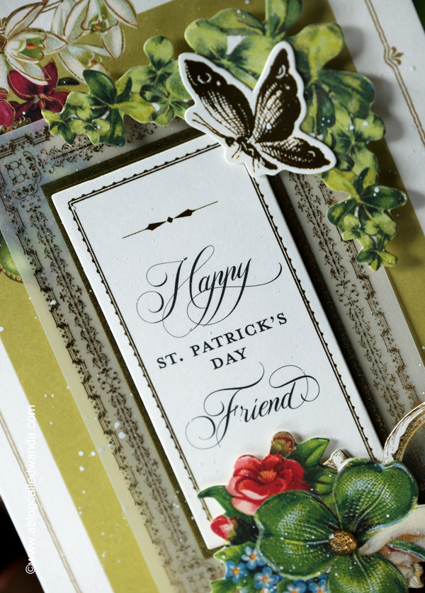 anna griffin card kit, anna griffin st. patrick's day, st patricks day cards, card ideas, anna griffin cards, anna griffin ideas, vellum toppers, lucky, handmade, scrapbooking, st patricks day ideas, card layouts, rosettes, alexandra renke heart rosette, vintage style, vintage cards, wanda guess, a blog called wanda