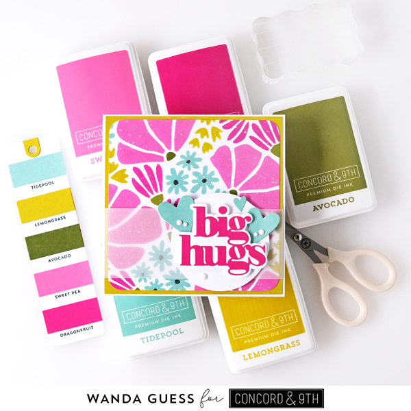 concord and 9th, concord & 9th, concord and 9th new color collection, concord and 9th new colors, new ink pads, new cardstock, concord and 9th flower press stencil, just say more dies, card making, stencils, handmade cards, card ideas, card layouts, wanda guess, a blog called wanda