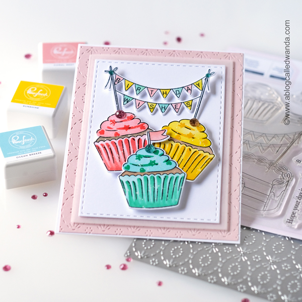 a blog called wanda, birthday card, birthday card ideas, birthday stamps and dies, blog hop, card layout ideas, cupcakes stamps and dies, handmade cards, pinkfresh stamps and dies, pinkfresh studio, pinkfresh studio new release, pinkfresh studio sweet day stamps and dies, stamping, stencils, wanda guess