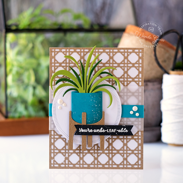 the greetery, the greetery stamps and dies, the greetery urban jungle, the greetery new release, cardmaking, handmade cards, stamps and dies, wanda guess, a blog called wanda, the greetery hibiscus dies, the greetery modern planters, the greetery woven cane background die, the greetery monstera die, tropical cards