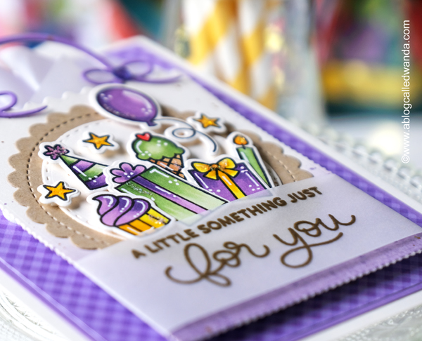 pretty pink posh, pretty pink posh new release, pretty pink posh birthday release, pretty pink posh stamps and dies, birthday card, gift card holder, diy cards, die cuts, birthday sentiments stamp set, pretty pink posh gift card bag die, wish stamp set, purple, make your own birthday card, copic coloring, vellum, birthday card ideas witt stamping, card making, wanda guess, a blog called wanda