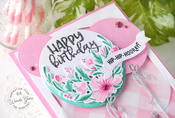 a blog called wanda, balloons cards, birthday card, card ideas, card layouts, card making, distress inks, make your own birthday card, stencils, the greetery, the greetery balloon bouquet, the greetery cake pops, the greetery square dance, the greetery stamps and dies, wanda guess