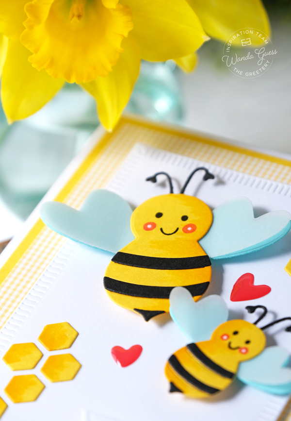 the greetery, the greetery new release, the greetery new beginnings release, the greetery spring, flowers, stencils, stamps and dies, easter, baby face, the greetery spring meadow, the greetery spring sprays, the greetery rejoice, hot foil, diy easter, easter cards, distress inks, bee dies, handmade cards, wanda guess, a blog called wanda