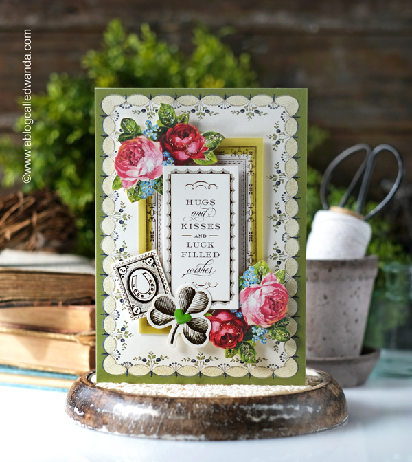 a blog called wanda, alexandra renke heart rosette, anna griffin card kit, anna griffin cards, anna griffin ideas, anna griffin st. patrick's day, card ideas, card layouts, handmade, lucky, rosettes, scrapbooking, st patricks day cards, st patricks day ideas, vellum toppers, vintage cards, vintage style, wanda guess