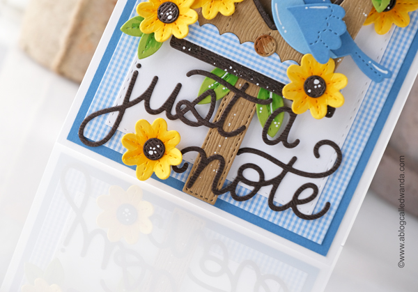 pretty pink posh, pretty pink posh new release, pretty pink posh stamps and dies, blog hop, just a note script die, spring foliage dies, Decorative Birdhouse pretty pink posh, Stiched birds dies, card ideas, handmade cards, stamping ideas, wanda guess, a blog called wanda