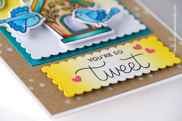 a blog called wanda, bird card, card ideas stamping, copic markers, diy, handmade cards, new release, paper crafting, pretty pink posh, pretty pink posh floral corners, pretty pink posh stamps and dies, pretty pink posh stencils, Spring birdhouses, summer card, wanda guess