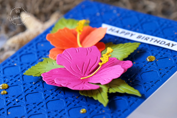 the greetery, the greetery stamps and dies, the greetery urban jungle, the greetery new release, cardmaking, handmade cards, stamps and dies, wanda guess, a blog called wanda, the greetery hibiscus dies, the greetery modern planters, the greetery woven cane background die, the greetery monstera die, tropical cards