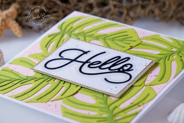the greetery, the greetery stamps and dies, the greetery urban jungle, the greetery new release, cardmaking, handmade cards, stamps and dies, wanda guess, a blog called wanda, the greetery hibiscus dies, the greetery modern planters, the greetery woven cane background die, the greetery monstera die, tropical cards