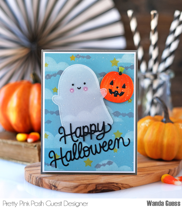 pretty pink posh, pretty pink posh stamps and dies, pretty pink posh ghost, boo shadow, halloween mug, pretty pink posh mug, sentiment strips, halloween cards, diy, handmade, stamps, pretty pink posh stitched pumpkins, spooky sky stencils, argyle stencils, fall cards, autumn card, pumpkin dies, thanksgiving, wanda guess, a blog called wanda