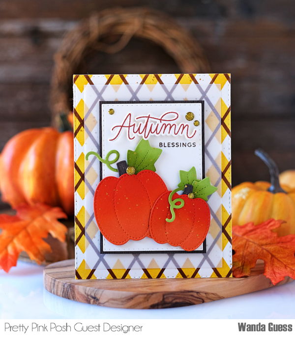 pretty pink posh, pretty pink posh stamps and dies, pretty pink posh ghost, boo shadow, halloween mug, pretty pink posh mug, sentiment strips, halloween cards, diy, handmade, stamps, pretty pink posh stitched pumpkins, spooky sky stencils, argyle stencils, fall cards, autumn card, pumpkin dies, thanksgiving, wanda guess, a blog called wanda