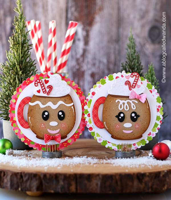 pixi dust designs, pixi dust stamps and dies, pixi dust gingerbread mug, pixi dust rosettes, christmas, winter, candy cones, tussy mussy, gingerbread man, christmas card ideas, doodlebug candy cane lane, doodlebug christmas paper, christmas crafting, card layouts, round card ideas, wanda guess, a blog called wanda
