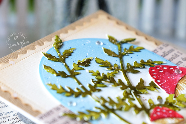 the greetery, the greetery blog, the greetery stamps and dies, the greetery toadstools, the greetery fern, the greetery arches, the greetery curio, watercolor, terrarium, cloche, mushrooms, handmade card, watercolor die cuts, vintage, distress ink, distress ink blending, the greetery design team, wanda guess, a blog called wanda