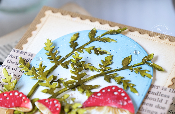 the greetery, the greetery blog, the greetery stamps and dies, the greetery toadstools, the greetery fern, the greetery arches, the greetery curio, watercolor, terrarium, cloche, mushrooms, handmade card, watercolor die cuts, vintage, distress ink, distress ink blending, the greetery design team, wanda guess, a blog called wanda