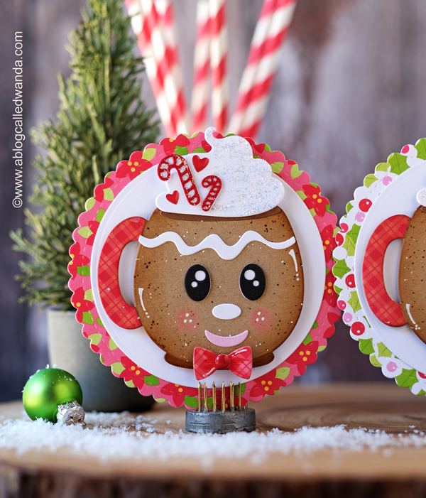 pixi dust designs, pixi dust stamps and dies, pixi dust gingerbread mug, pixi dust rosettes, christmas, winter, candy cones, tussy mussy, gingerbread man, christmas card ideas, doodlebug candy cane lane, doodlebug christmas paper, christmas crafting, card layouts, round card ideas, wanda guess, a blog called wanda