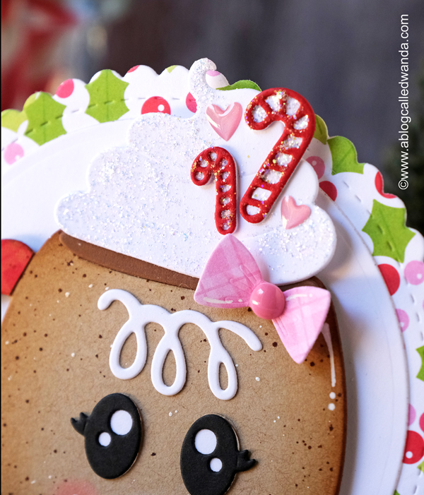pixi dust designs, pixi dust stamps and dies, pixi dust gingerbread mug, pixi dust rosettes, christmas, winter, candy cones, tussy mussy, gingerbread man, christmas card ideas, doodlebug candy cane lane, doodlebug christmas paper, christmas crafting, card layouts, round card ideas, wanda guess, a blog called wanda